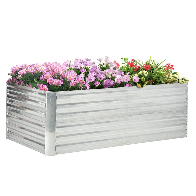 Outsunny Raised Garden Bed, 71" x 36" x 23" Galvanized Steel Planters for Outdoor Plants with Reinforced Rods