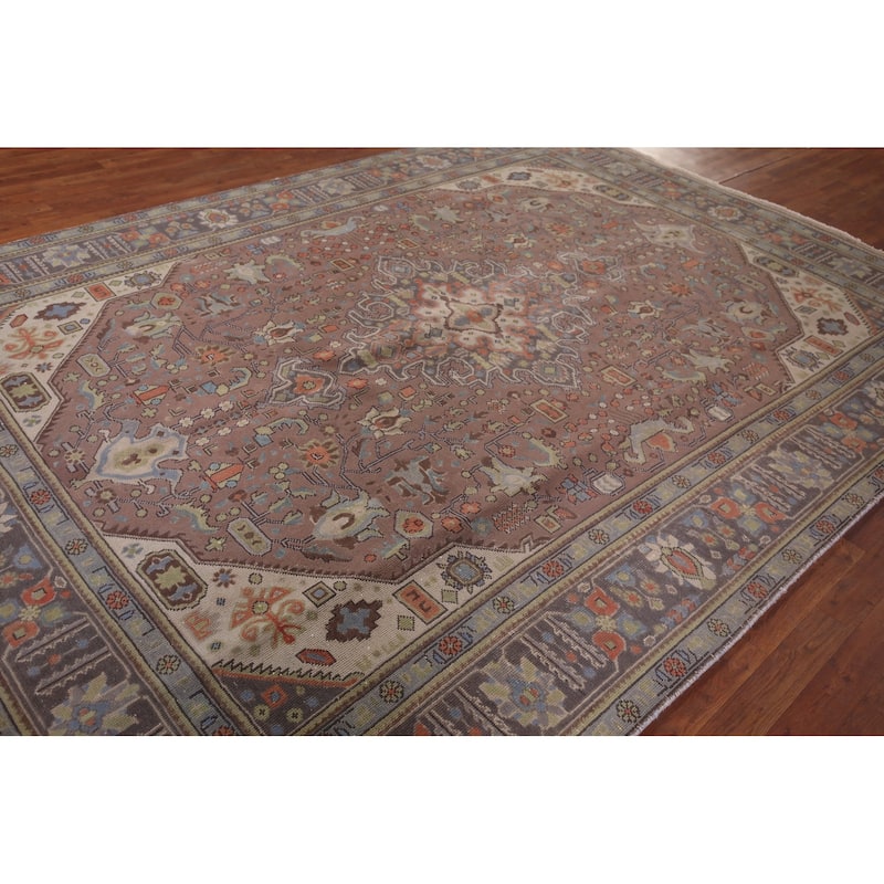 Geometric Tabriz Persian Vintage Area Rug Handmade Wool Carpet - 7'6"x 11'0"