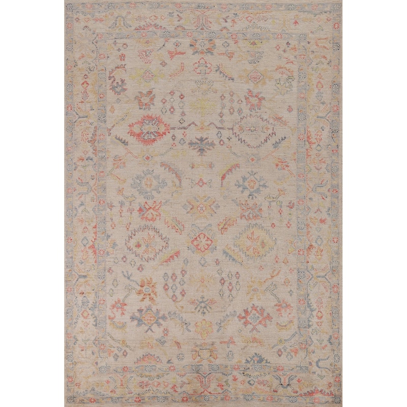 Hand Knotted Oriental 100% Wool Carpet Transitional All-Over Beige & Ivories Oushak Area Rug - 8' 9'' X 6' 0''