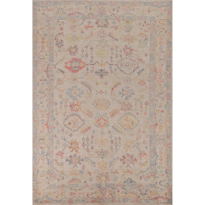 Hand Knotted Oriental 100% Wool Carpet Transitional All-Over Beige & Ivories Oushak Area Rug - 8' 9'' X 6' 0''