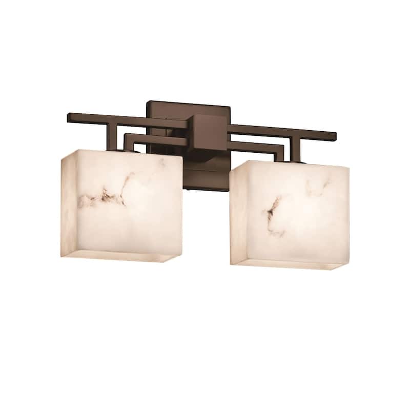 Justice Design LumenAria Aero 2-light Dark Bronze Bath Bar, Faux Alabaster Rectangle Shade