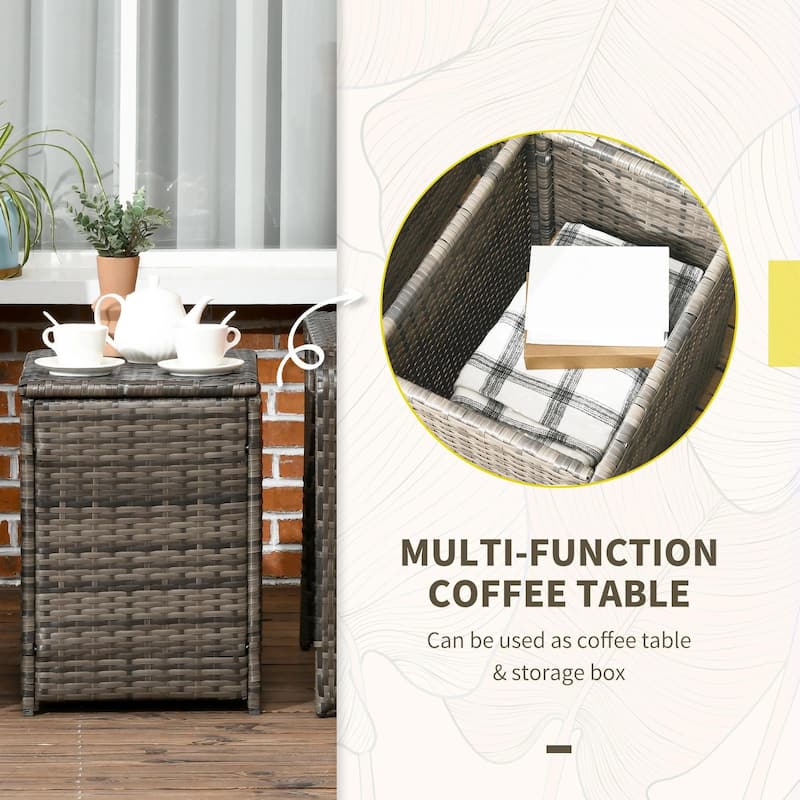 3 Piece Patio Furniture, PE Wicker Storage Table and Chairs, Beige