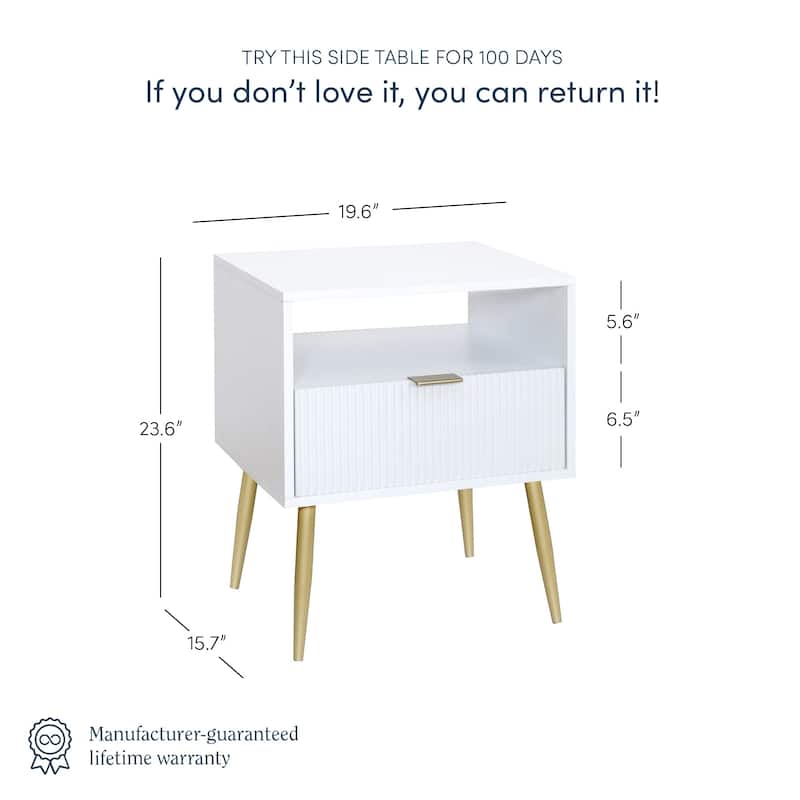 Nathan James Jacklyn Modern Nightstand Bedside Table with Drawer and Shelf Mid-Century Golden Legs
