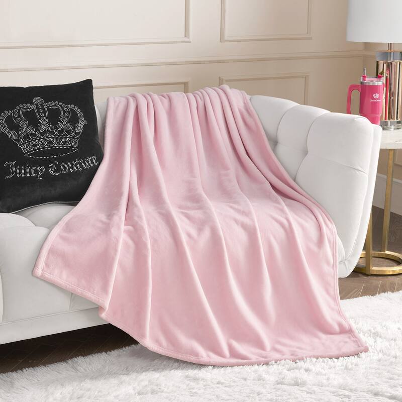 Juicy Couture Solid Plush Throw Blankets - Pink Marshmallow