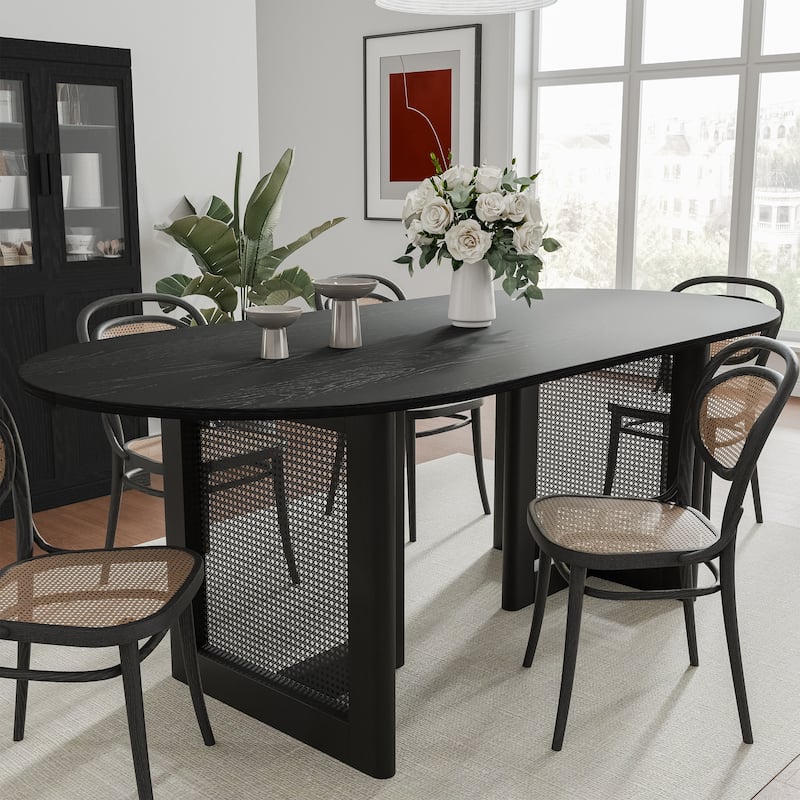Modern Farmhouse Kitchen Dining Room Table Furniture Oval Kitchen Table with Rattan Woven Legs for Kitchen Bar Living Room