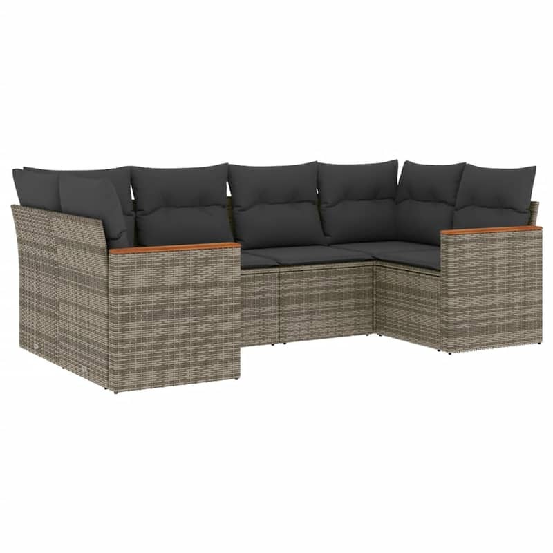 vidaXL Patio Sofa Set with Cushions Outdoor Furniture 6 Piece Poly Rattan - 24.4 x 24.4 x 27.2 in