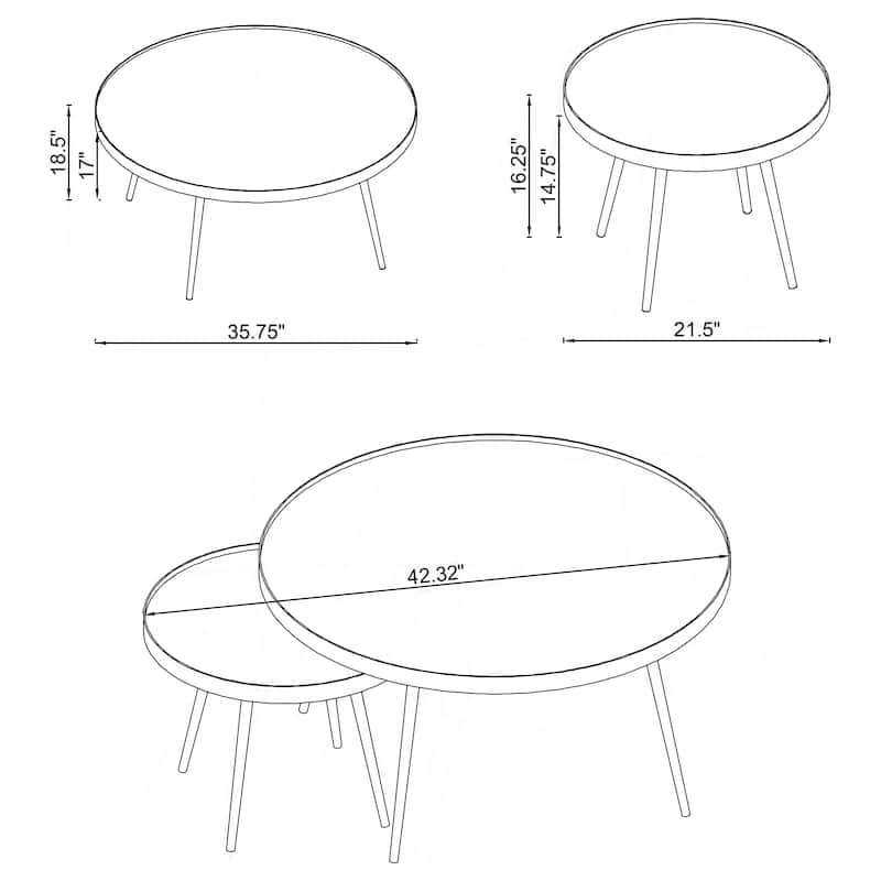 Kaelyn 2-Piece Round Mirror Top Nesting Coffee Table