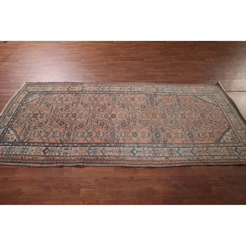 Geometric Hamedan Vintage Persian Runner Rug Handmade Wool Carpet - 3'9" x 8'8"