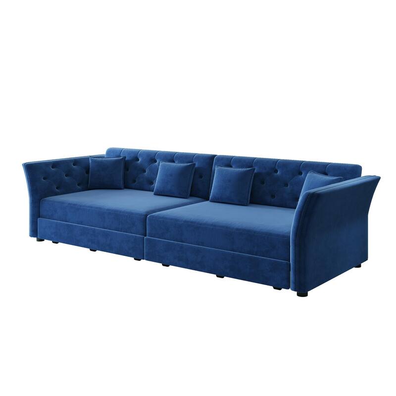 100" Oversize Pull Out Sofa Bed with Tufted Velvet Fabric - Convertible Sleeper Sofa for Living Room, Bedroom