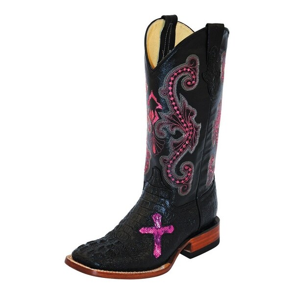 Ferrini Western Boots Womens Caiman Gator Cross Black Pink