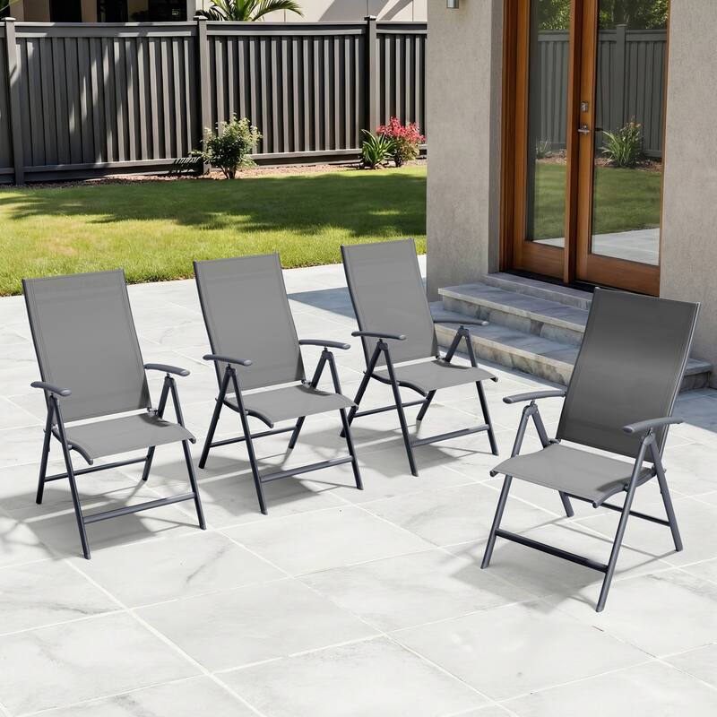 Outdoor Folding Patio Chair Set Adjustable Dining Chairs Set of 2/4/6 - Light Grey - 4PC