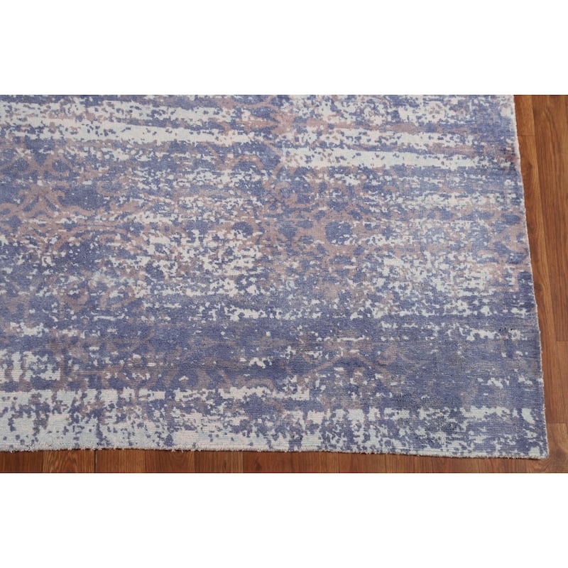 Contemporary Abstract Area Rug Handmade Blue Wool Carpet - 8'0" X 10'2"