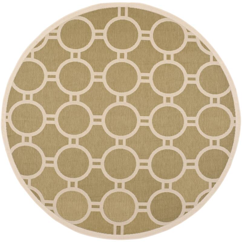 SAFAVIEH Courtyard Sweta Indoor/ Outdoor Waterproof Patio Backyard Rug - 7'10" Round - Green/Beige