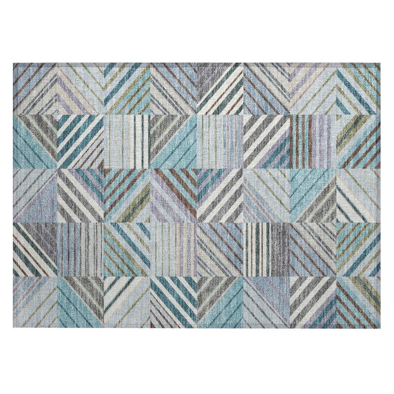 Machine Washable Indoor/ Outdoor Geo Mosaic Chantille Rug