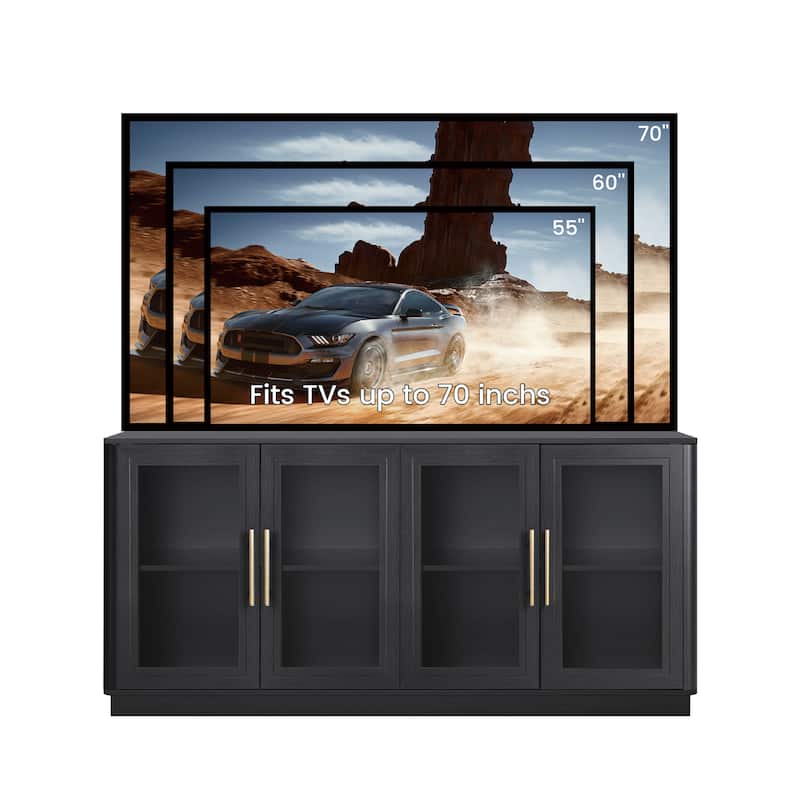 Modern Glass Door Buffet Cabinet with 4 Doors - Black