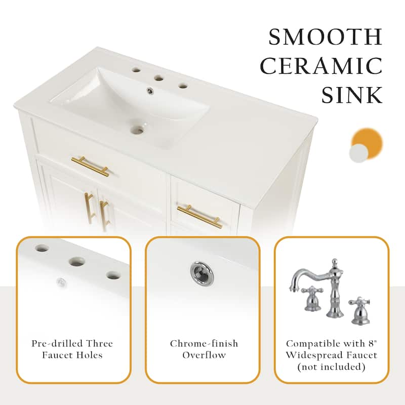 Sink Bathroom Vanity with Counter Top, 3 Drawers and Gold Handles