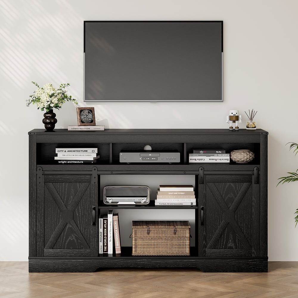Farmhouse TV Stand for 65 inch TV with Sliding Barn Doors