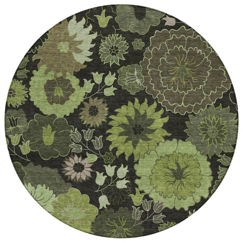 Machine Washable Indoor/ Outdoor Modern Floral Chantille Rug