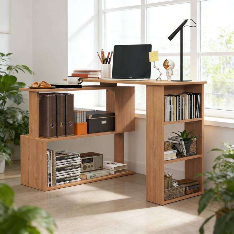 Spacious Writing Table Workstation,L Shaped Corner Computer Desk,360° Rotating Home Office Desk