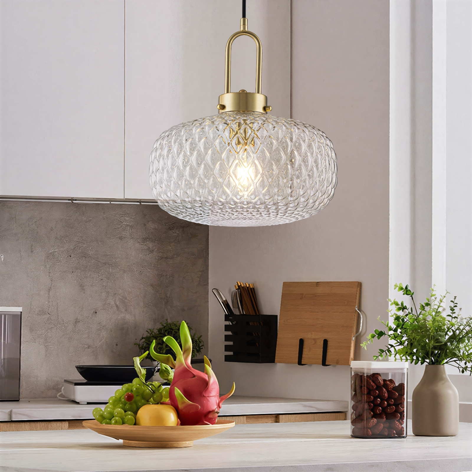 1-Light Modern Clear Glass Pendant Light - 11.8