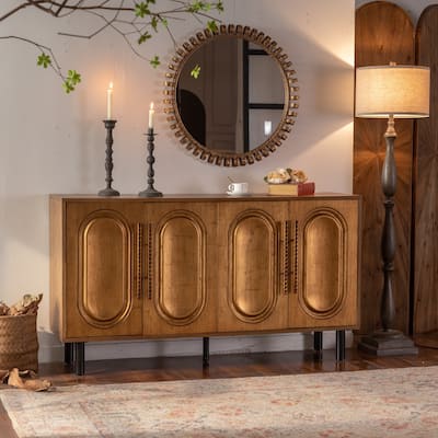 Sideboard Buffet Cabinet with Storage – Wooden Kitchen Cabinet with Adjustable Shelf, Handleless Console Table