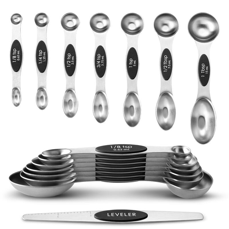 Cheer Collection 8 Piece Stainless Steel Magnetic Measuring Spoons Set with Leveler - 8pc Set