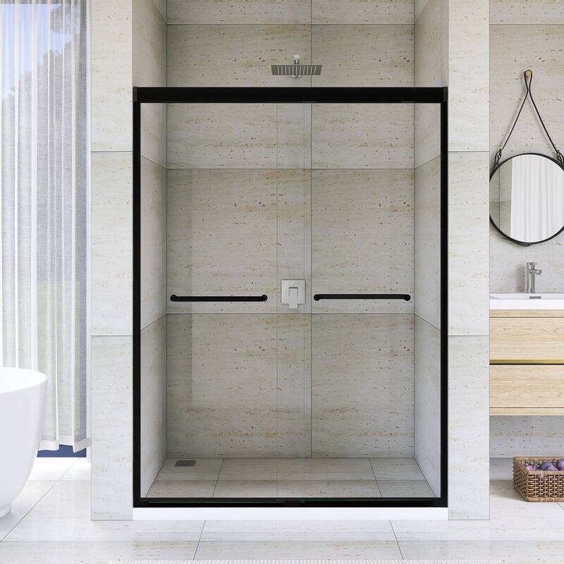 Double Sliding Framed Shower Door in Matte Black Finish - 54'' x 0.25'' 72'' - Matte Black