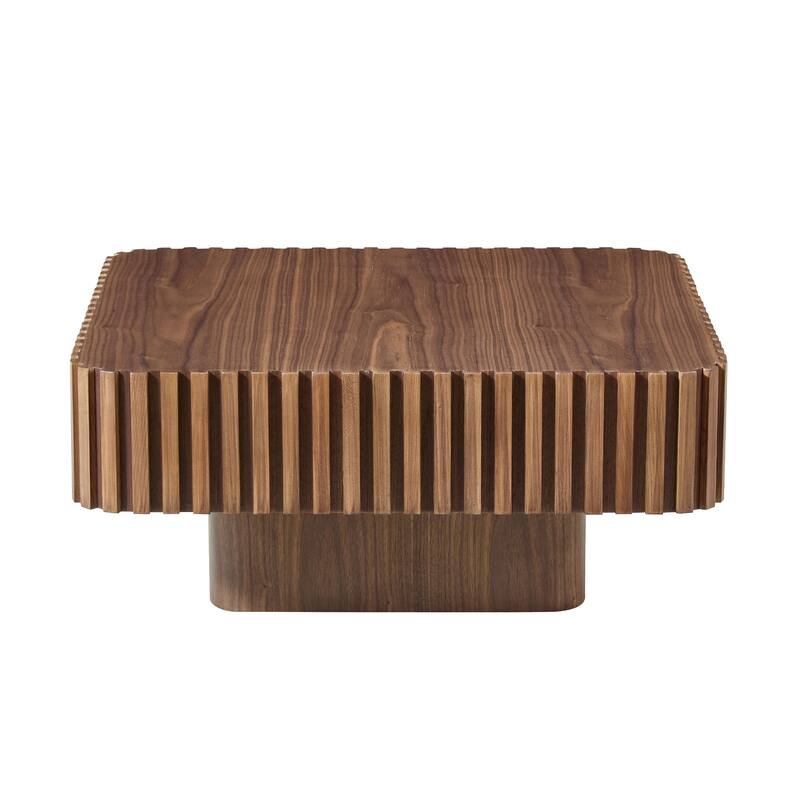 Modern Handcraft Drum Coffee Table Square Coffee Table for Living Room - Walnut