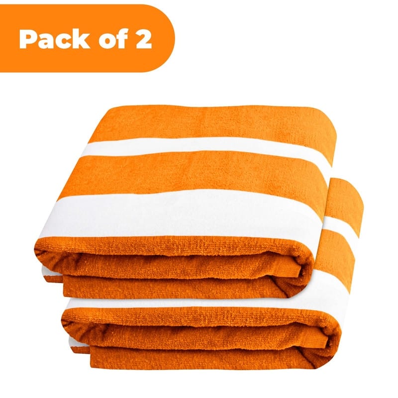 100% Cotton Cabana‑Stripe Lounge Chair Cover Terry Towel with Fitted Pocket & Back Flap Set of 2