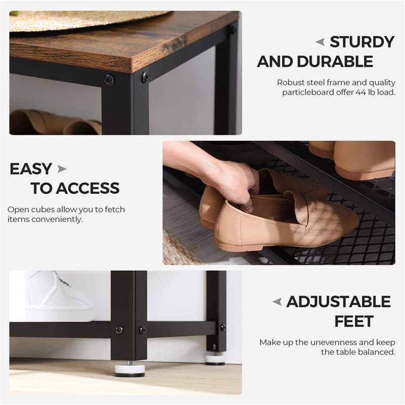Shelf Storage Bench with Metal Mesh Shelves and Seat Free Standing - 11.8"D x 28.7"W x 17.7"H