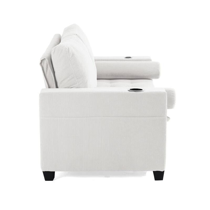 Set of 2 Corduroy Convertible Sleeper Chairs Pull-Out Chair Beds with Adjustable Recline