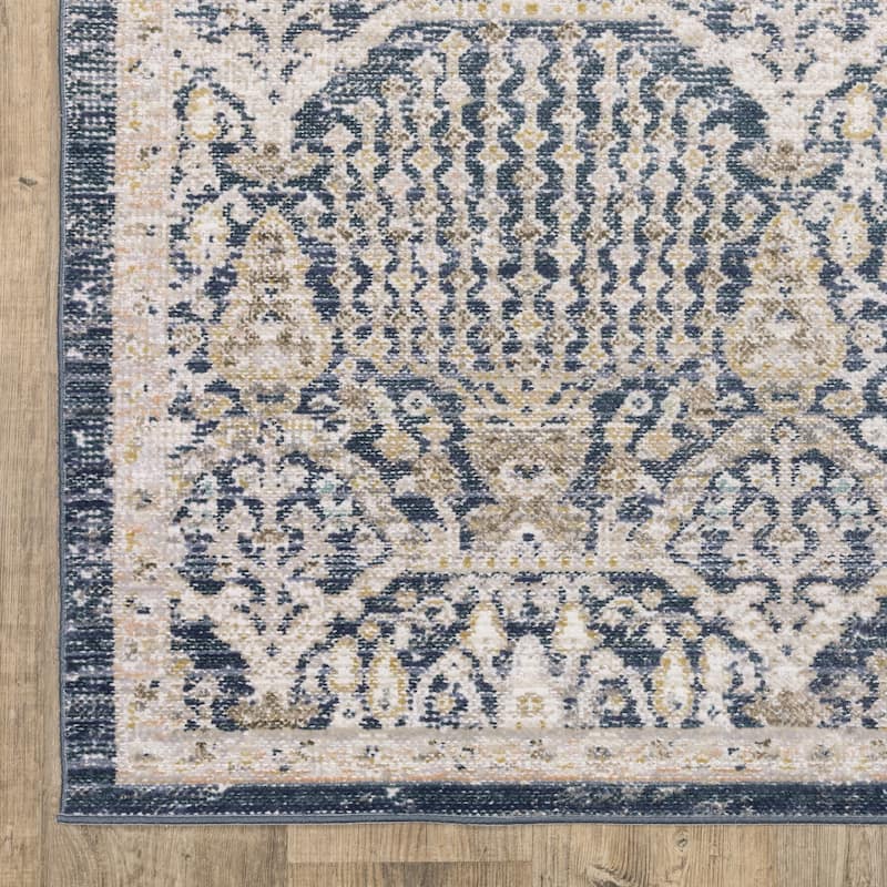 Calliope Textural Distressed Traditional Navy/ Gold Area Rug