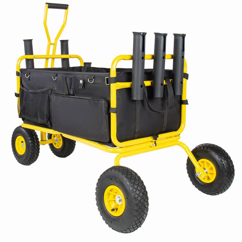 Beach Cart Collapsible Wagon 9.85"All-Terrain Wheels,Heavy Duty Garden Cart with Rod Holders,Umbrella Holder and Storage Pockets