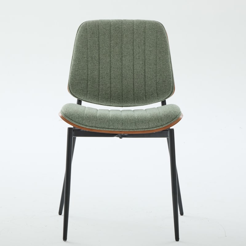 Linen Upholstered Dining Chairs Set of 2, Kitchen Chairs with Walnut Bentwood Back, Armless Side Chairs with Metal Tapered Legs - Olive Green