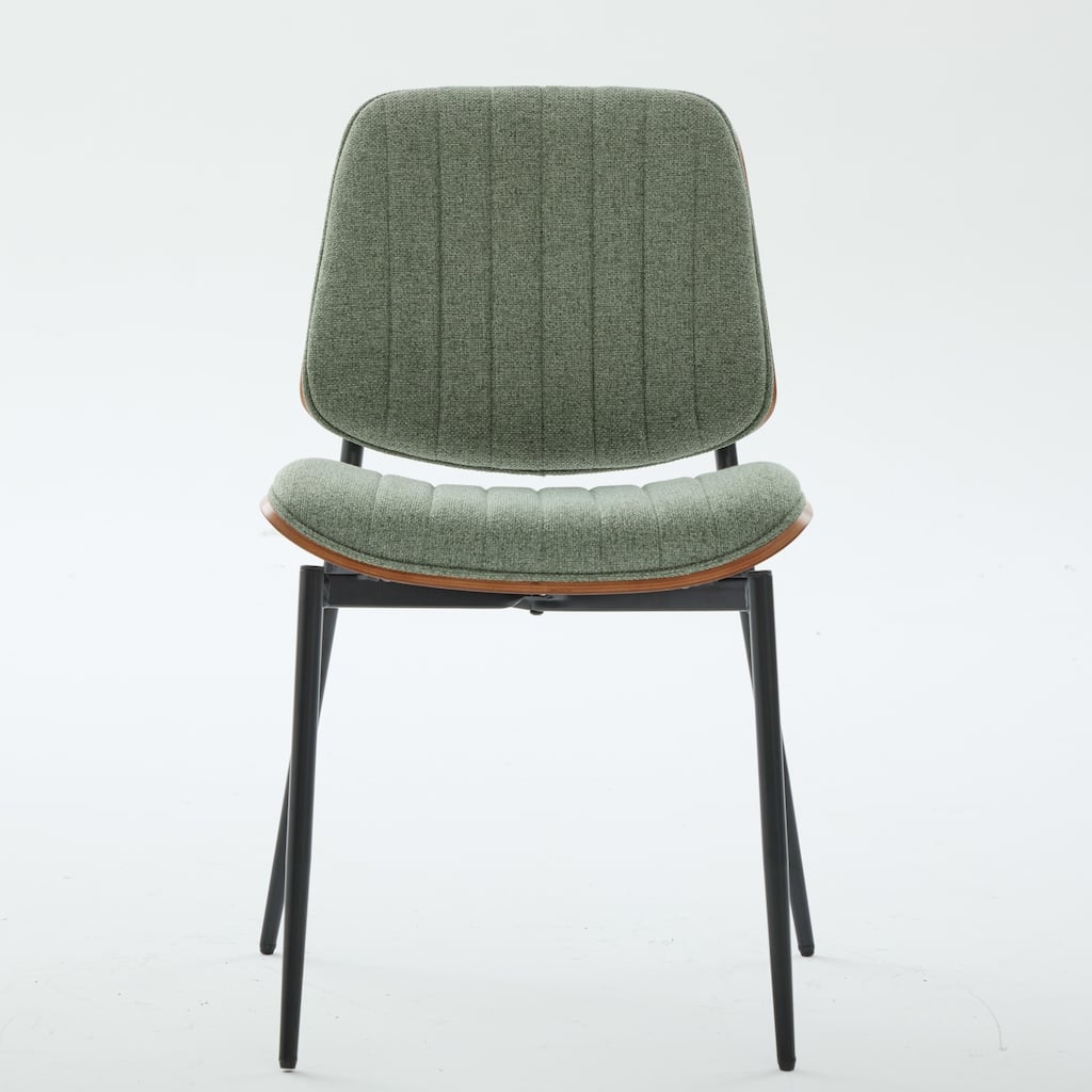 Linen Upholstered Dining Chairs Set of 2, Kitchen Chairs with Walnut Bentwood Back, Armless Side Chairs with Metal Tapered Legs