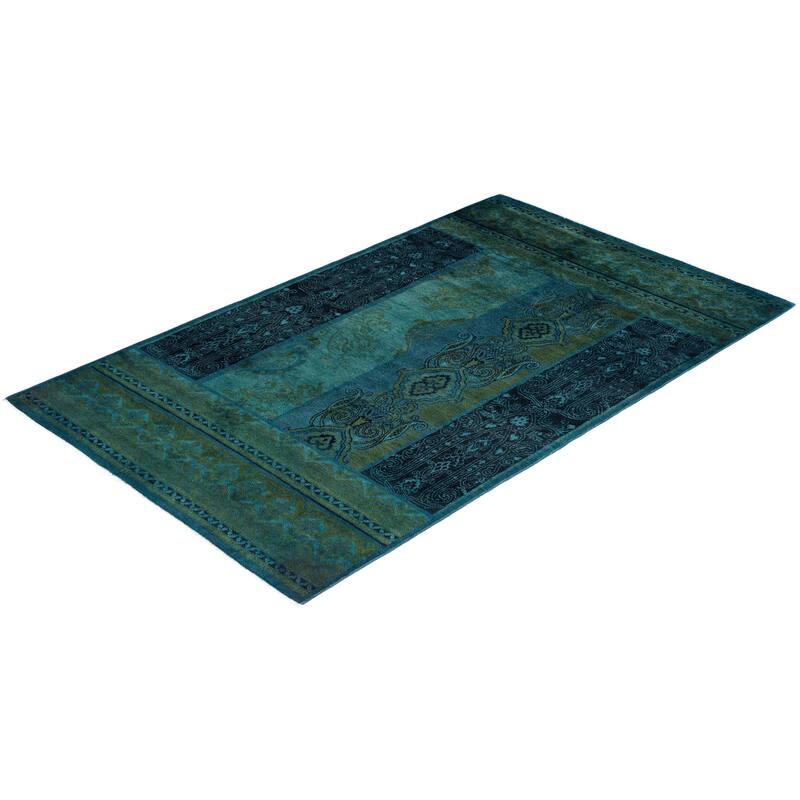 Overdyed, One-of-a-Kind Hand-Knotted Area Rug - Blue - 4' 2" x 6' 7"