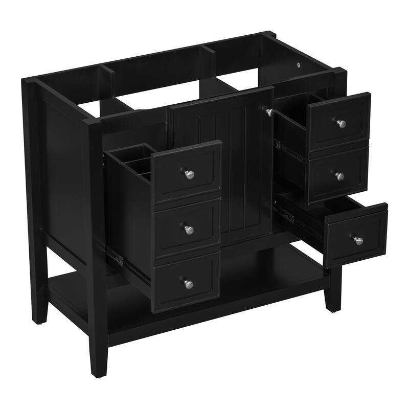 36" Blue Bathroom Vanity Cabinet, Three Drawers, One Cabinet, Open Shelf, Freestanding Design