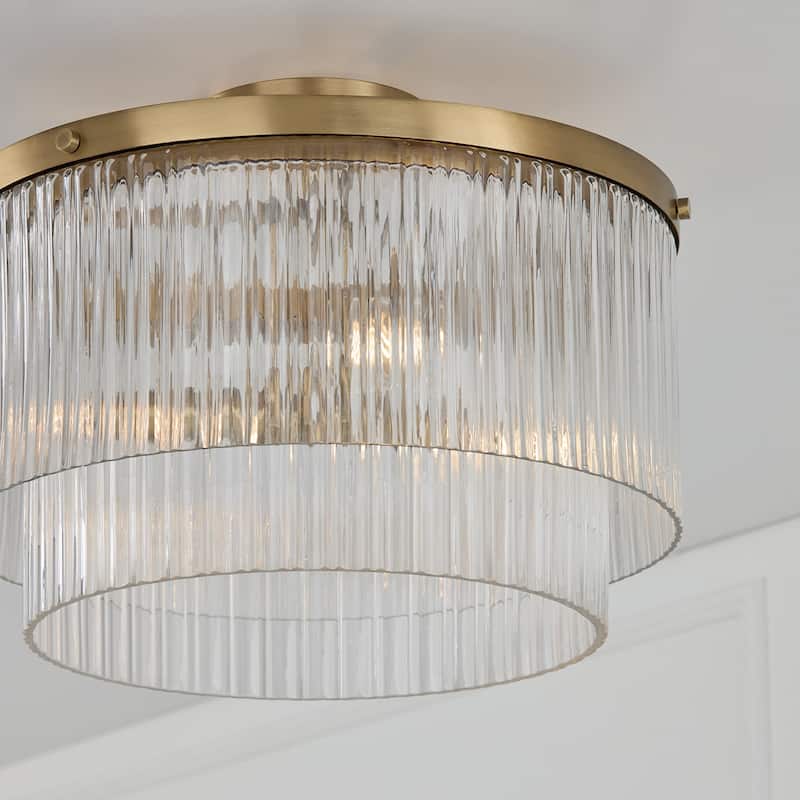 16" W x 11.5" H 3-Light Dual Mount Pendant with Clear Beveled Fluted Glass - 16"W x 11"H