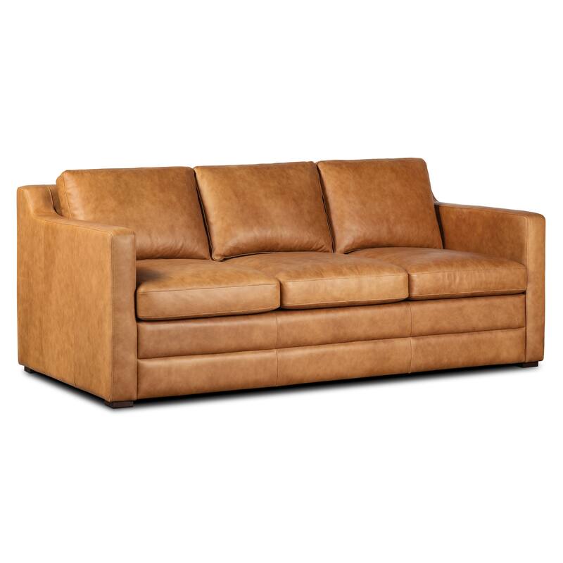 Poly and Bark Sorrento Leather Pull-Out Convertible Sleeper Sofa In Cognac Tan