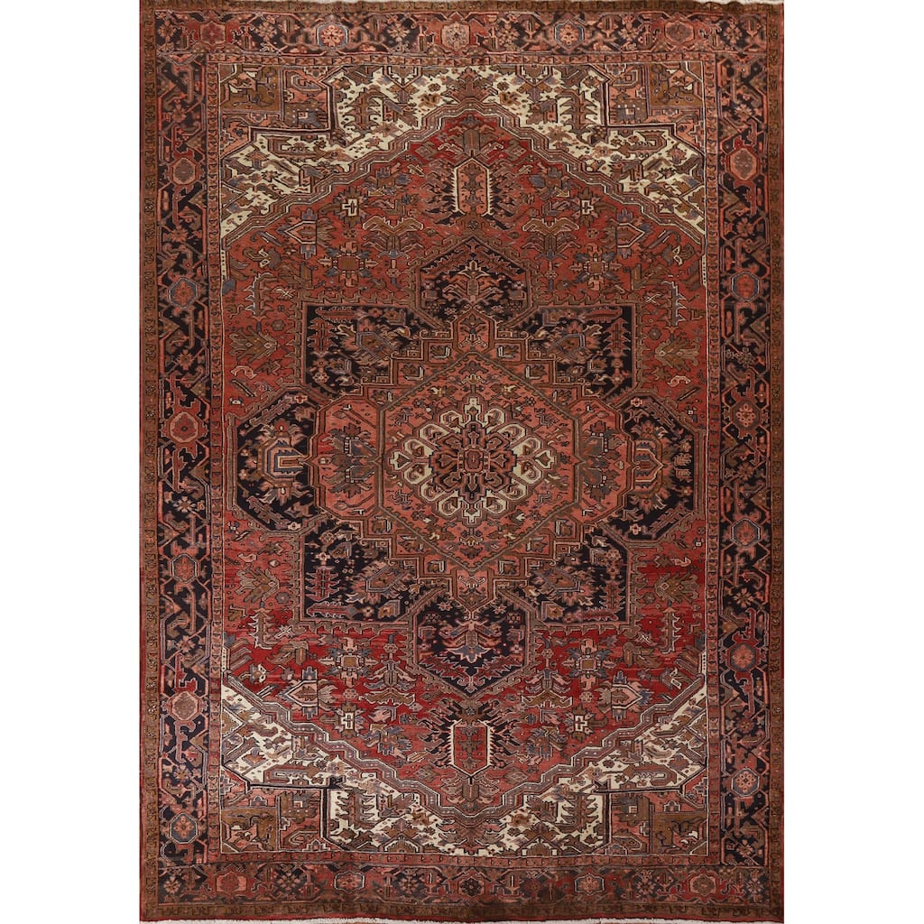 Hand Knotted Oriental 100% Wool Carpet Traditional Medallion Red Heriz Area Rug - 12' 9'' X 10' 0''
