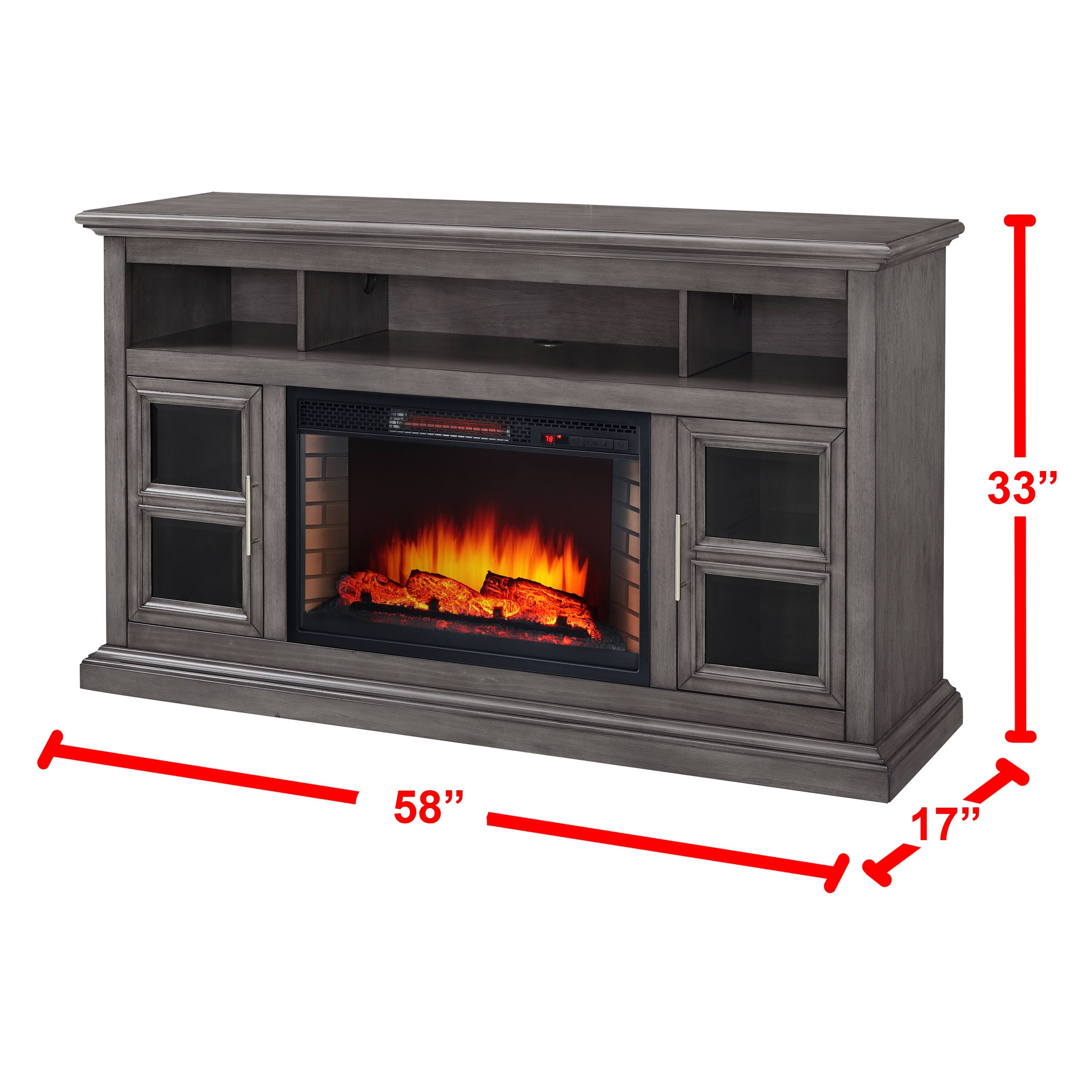 Muskoka Glendale 58in TV Stand Electric Fireplace Dark Weathered Grey