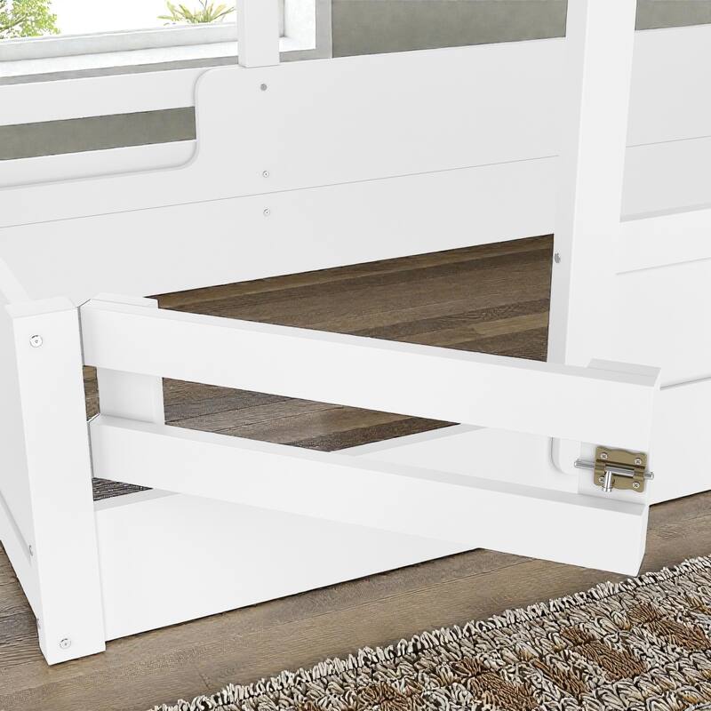 Kids House Floor Bed with Guardrails and Roof, Built-in Tray and Signboard, Montessori Floor Bed for Toddlers