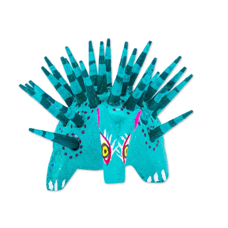 Novica Handmade Cute Porcupine In Jade Wood Alebrije Figurine