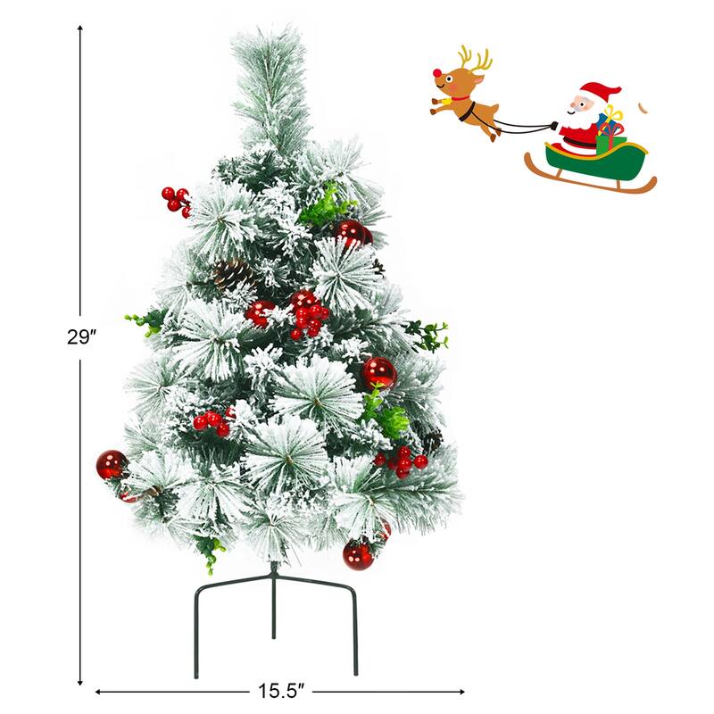 Gymax 2PCS Pre-Lit Snow Flocked Christmas Tree Pathway Xmas Tree w/ 8 - See Details