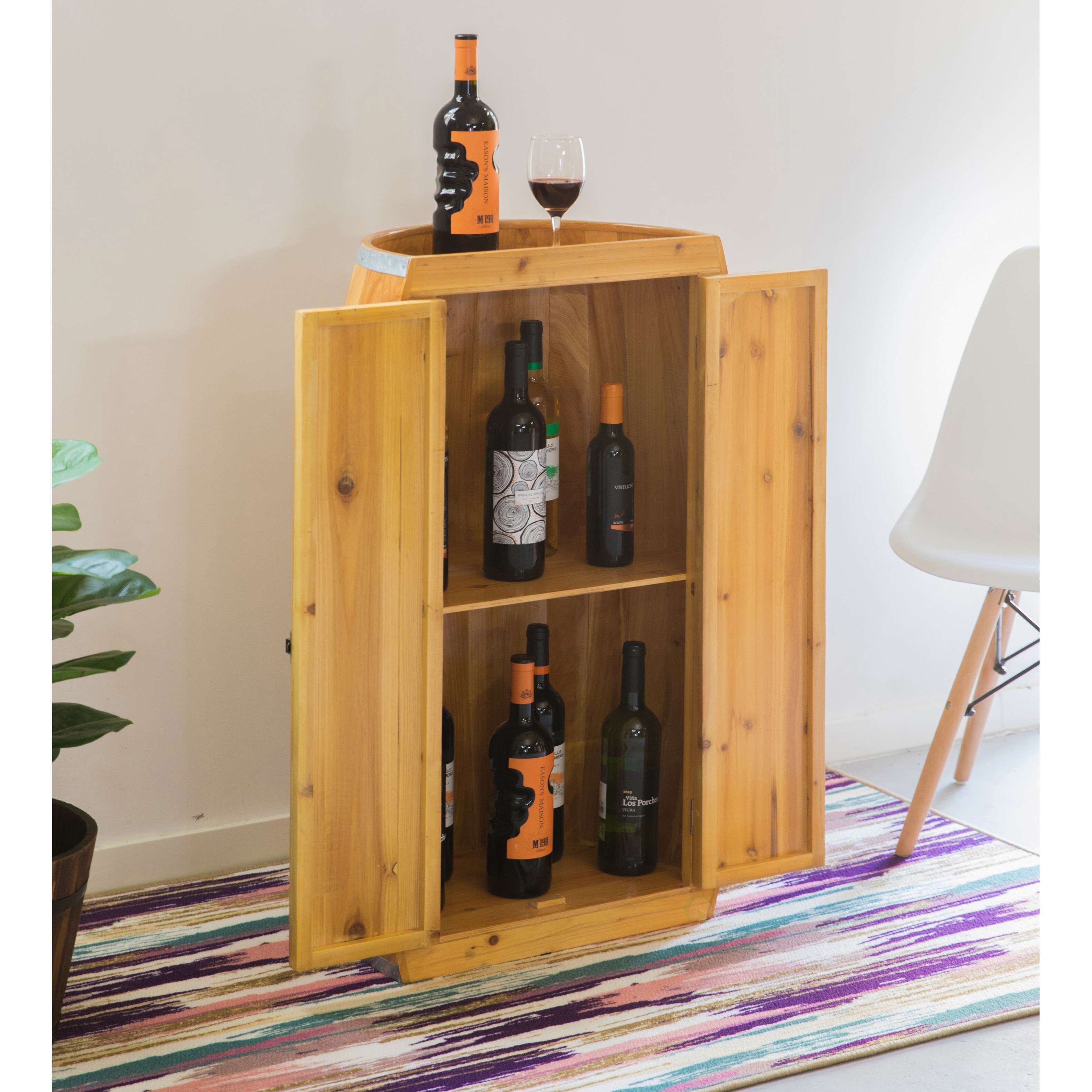 Half Barrel Cabinet Wine Storage With Lockable Double Doors