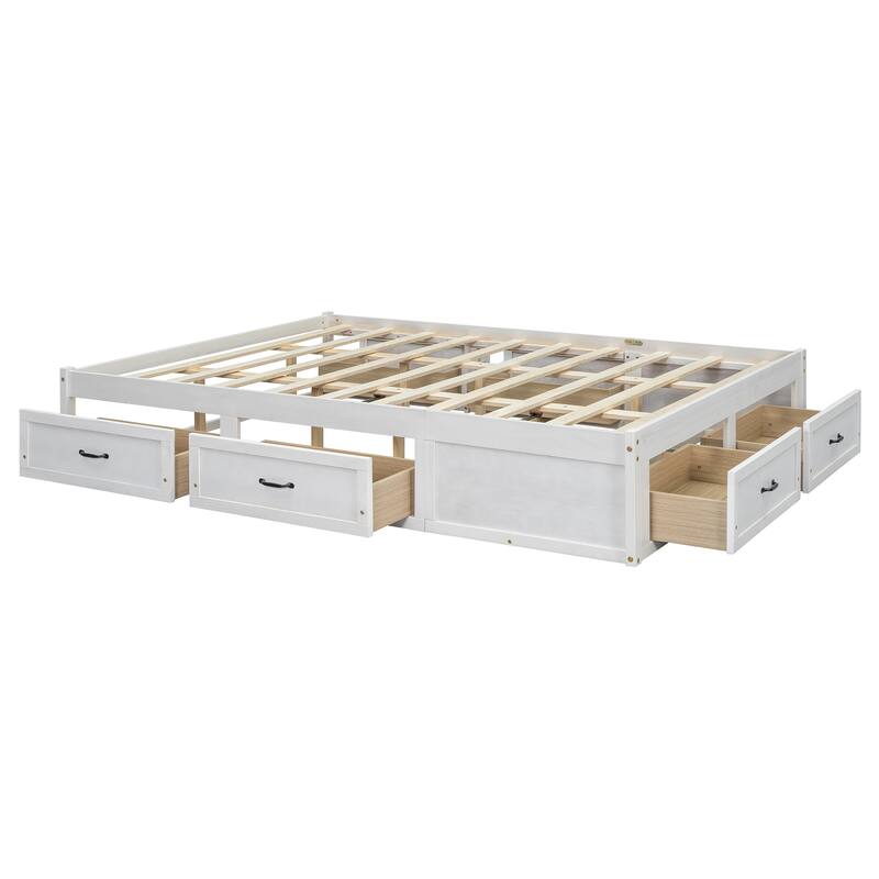 Queen Size MDF Platform Bed with 6 Storage Drawers