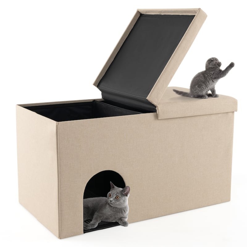 Cat Litter Box Enclosure Hidden Furniture with Urine Proof Litter Mat - 35.5" x 20" x 20" (L x W x H)