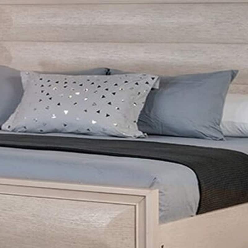 Nitz Queen Bed, Paneled White Oak Wood Headboard, Beveled Fronts