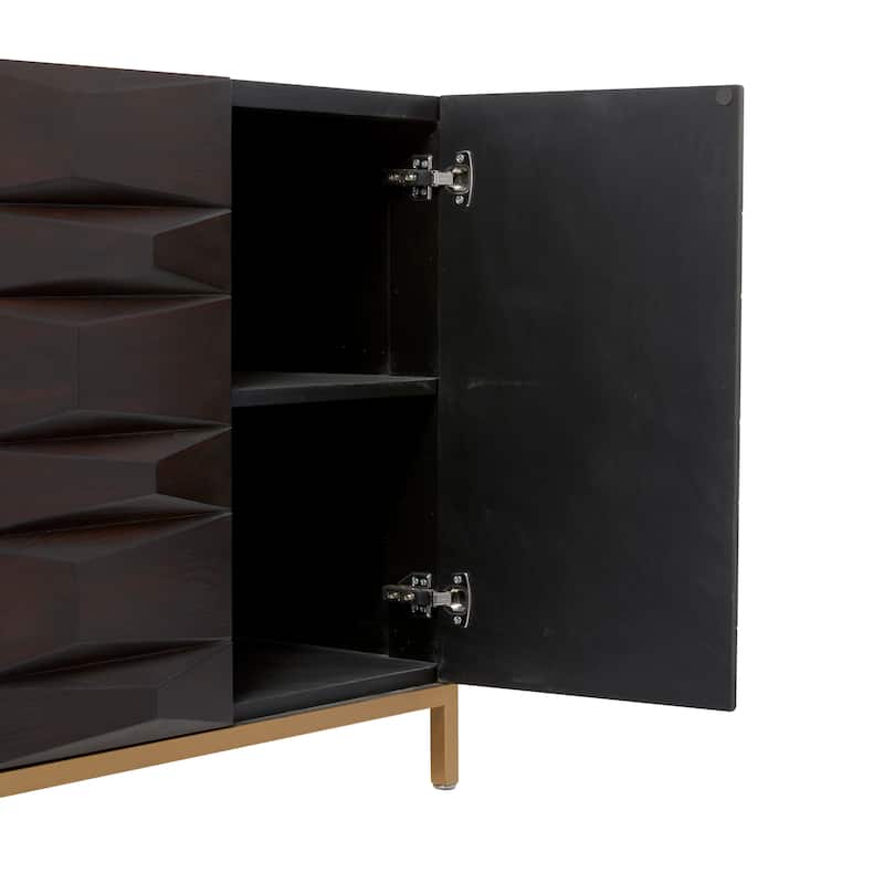 Wooden Geometric 2 Door Cabinet - Dark Brown - Roche River Decor