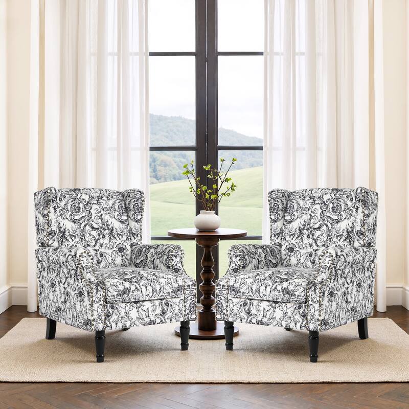 Set of 2 Patterned Upholstered Accent Chair for Living Room
